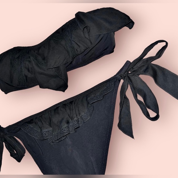 *RARE* Black Victoria’s Secret (Crochet/Ruffle) Detailed Cheeky Swimsuit Bikini - Picture 9 of 15